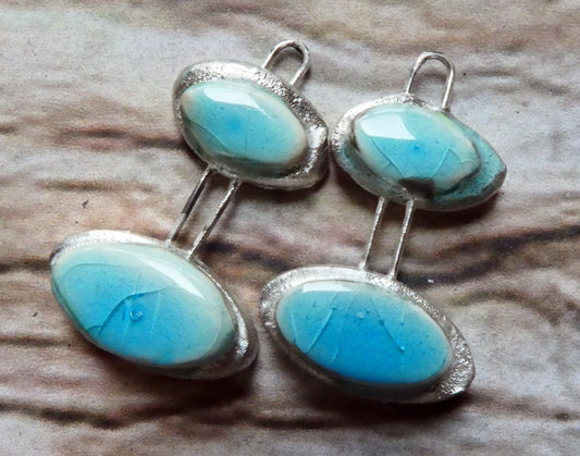 Ceramic Double Moulded Oval Charms -Turquoise Crackle