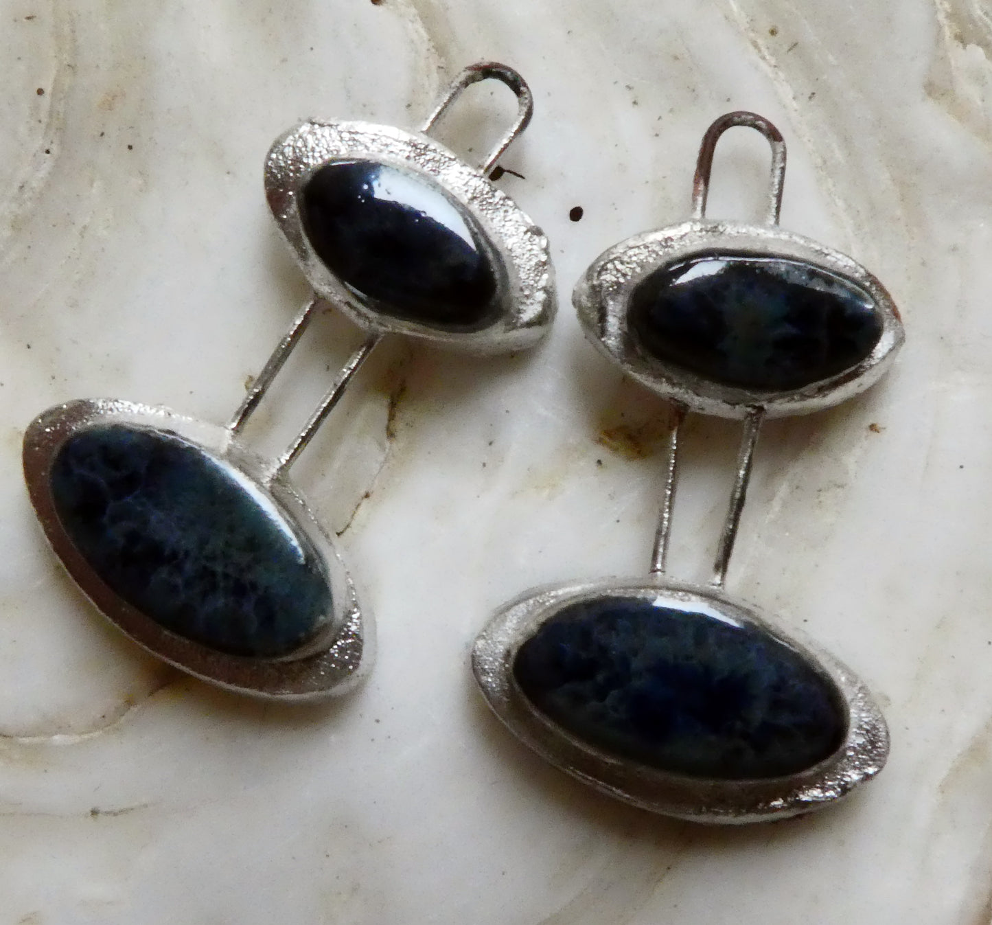 Ceramic Double Moulded Oval Charms -Obsidian