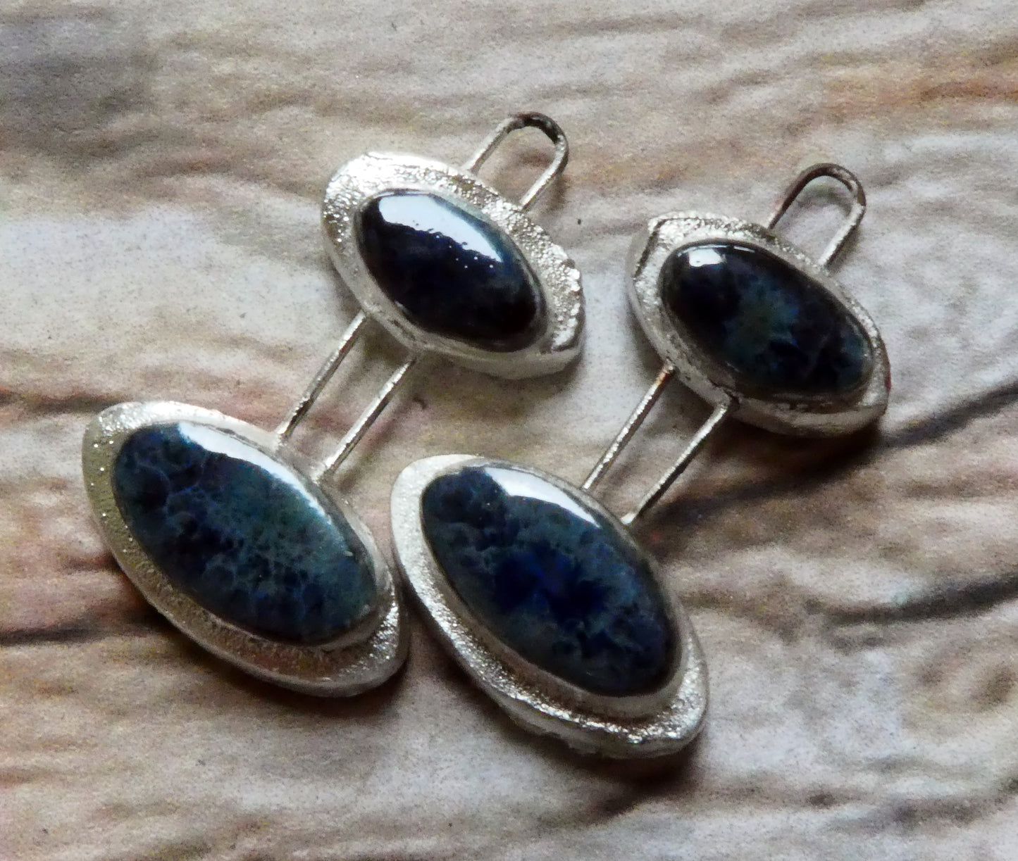 Ceramic Double Moulded Oval Charms -Obsidian