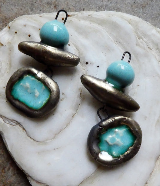 Ceramic Mixed Shape Pool Dangles -Larimar