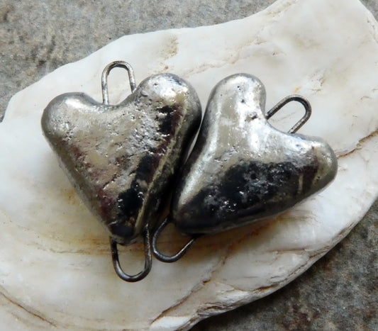 Ceramic Little Heart Connectors -Platinum Lustre