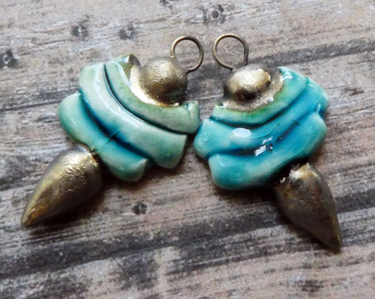 Ceramic Stick and Spikelet Earring Charms - Oriental Blue