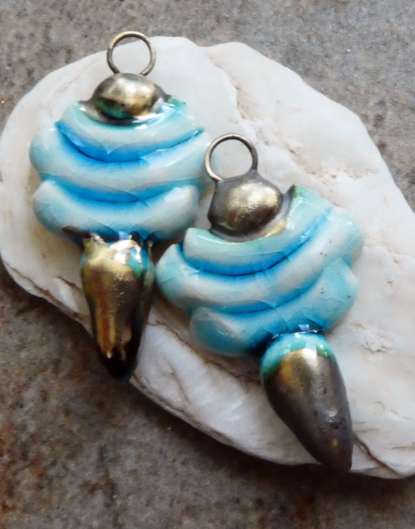 Ceramic Stick and Spikelet Earring Charms - Turquoise Crackle