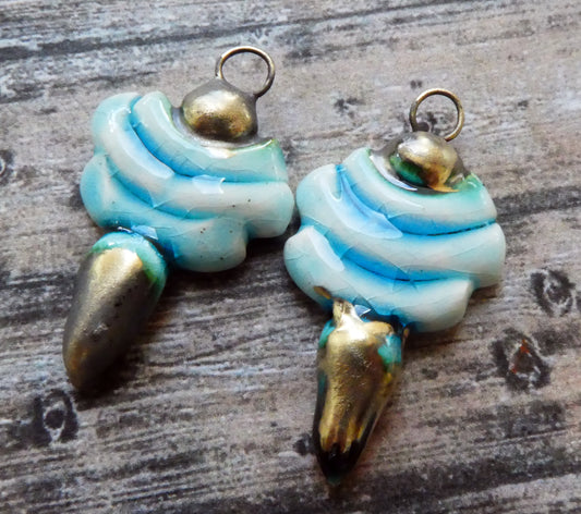 Ceramic Stick and Spikelet Earring Charms - Turquoise Crackle