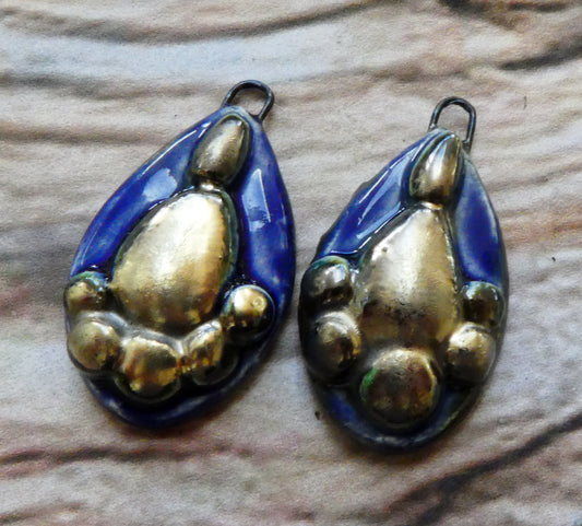 Ceramic Granular Teardrop Earring Charms -  Mirror Blue