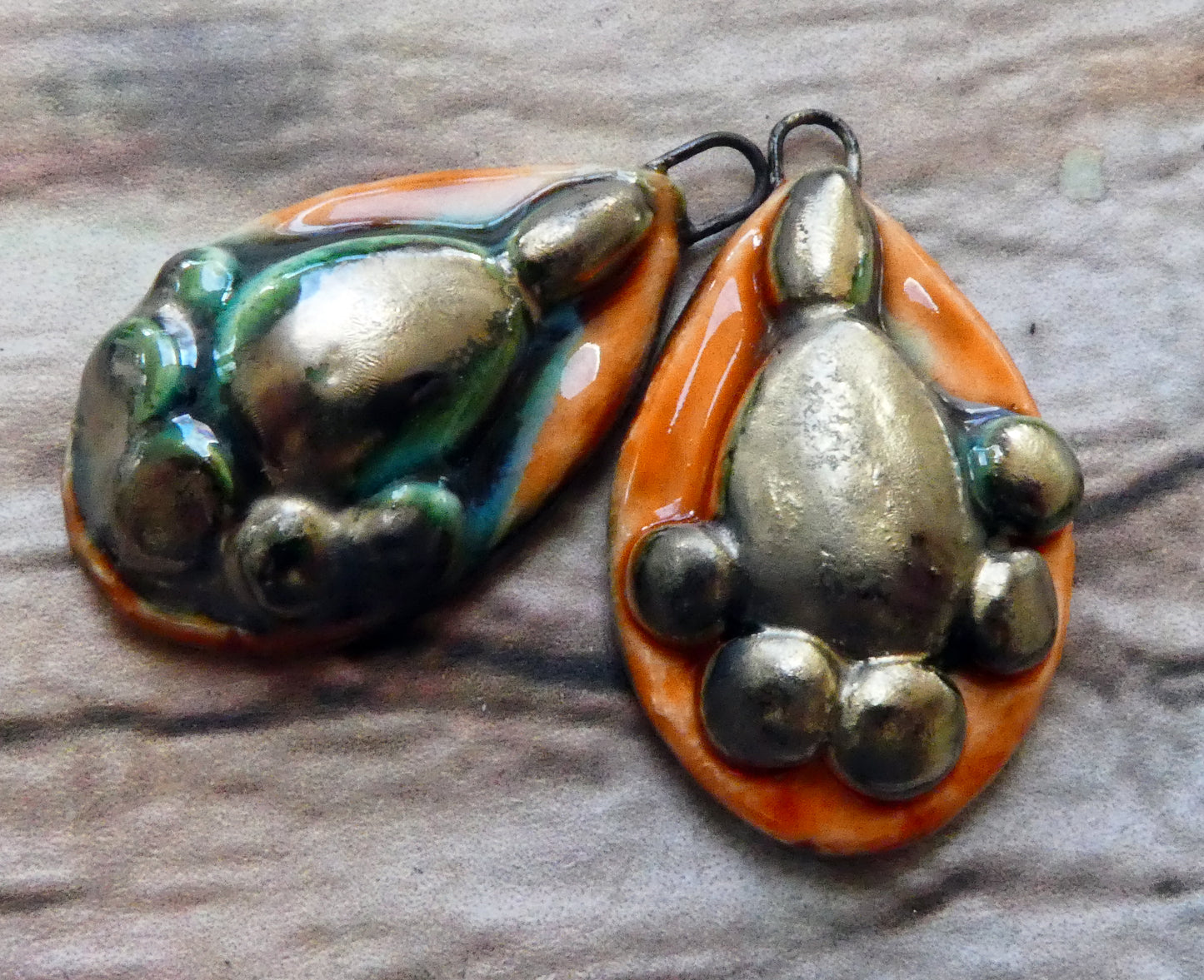 Ceramic Granular Teardrop Earring Charms - Vermillion Sunburst