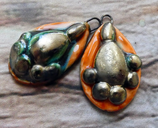 Ceramic Granular Teardrop Earring Charms -  Vermillion Sunburst