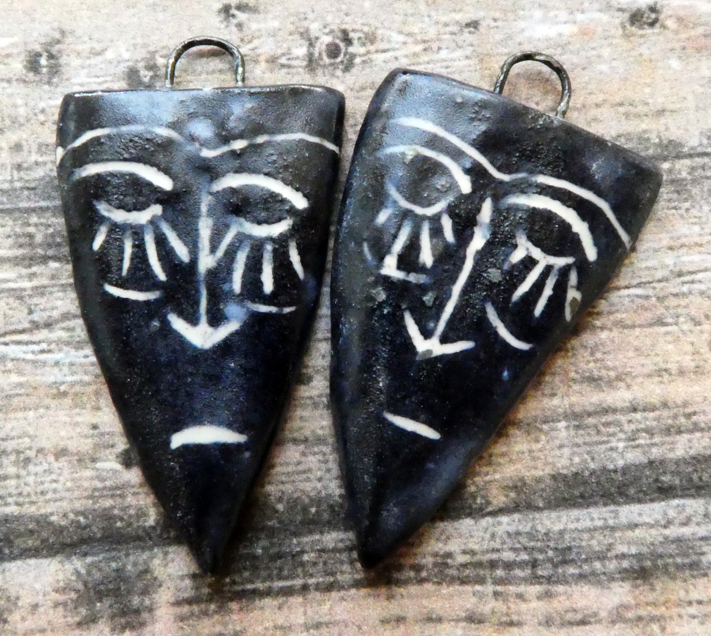 Ceramic Sgraffito Tribal Mask Matte Earring Charms #1