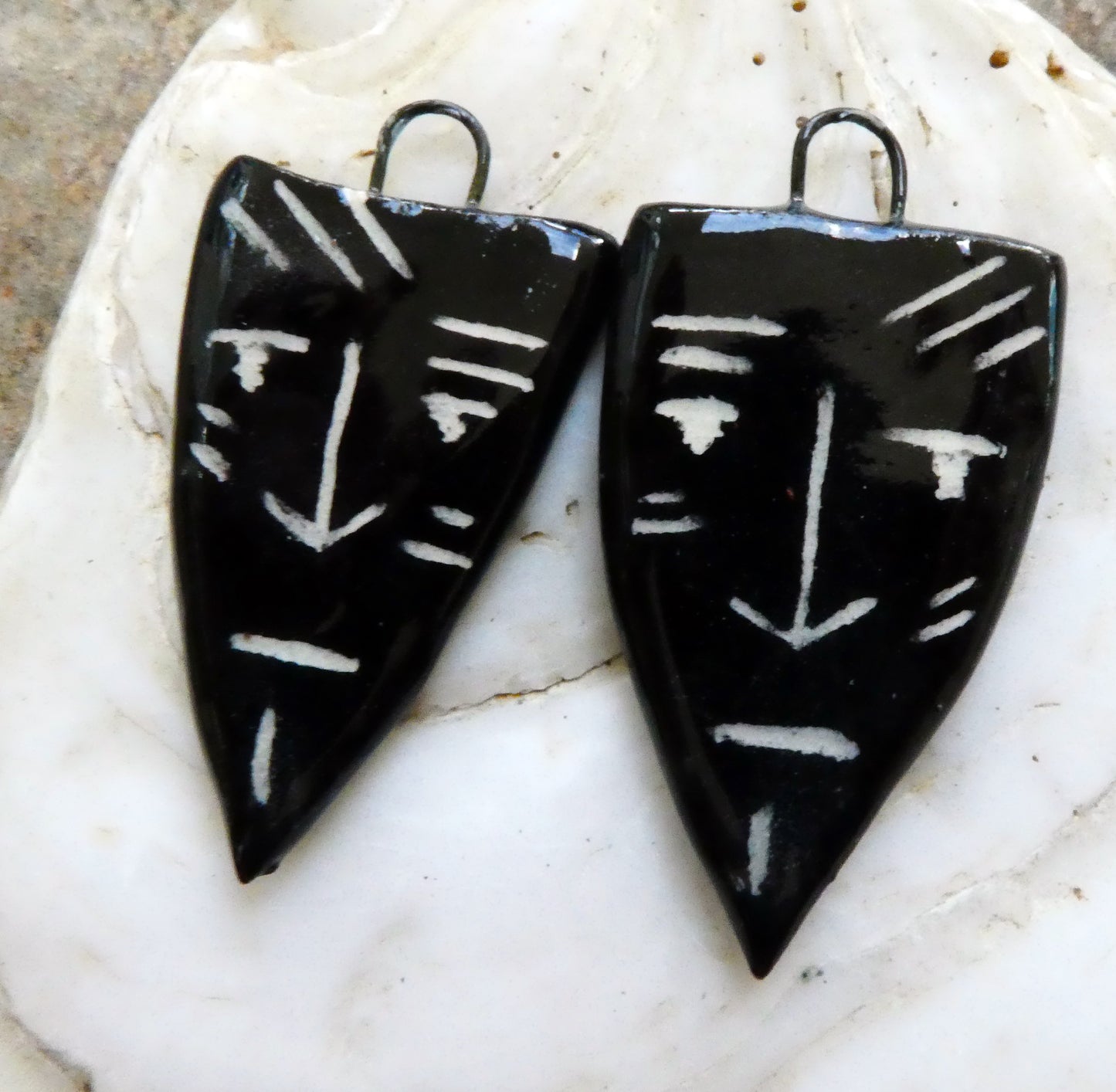 Ceramic Sgraffito Tribal Mask Gloss Earring Charms #3