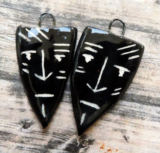 Ceramic Sgraffito Tribal Mask Gloss Earring Charms #3