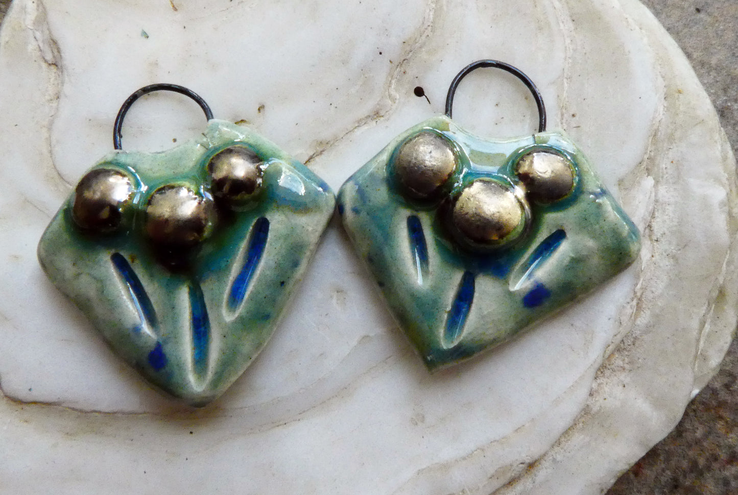 Ceramic Granular Shield Earring Charms - Blue Azure