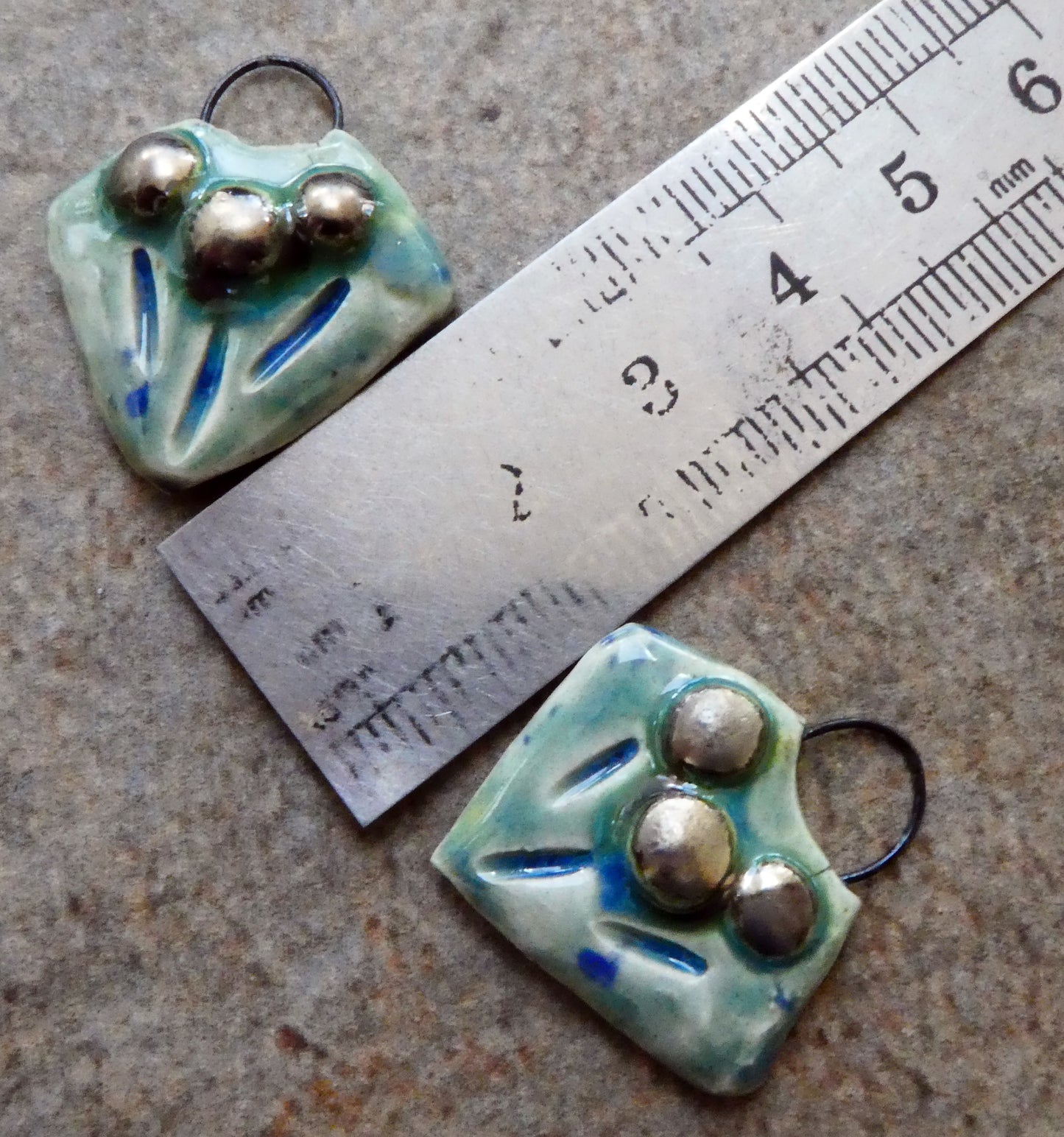 Ceramic Granular Shield Earring Charms - Blue Azure