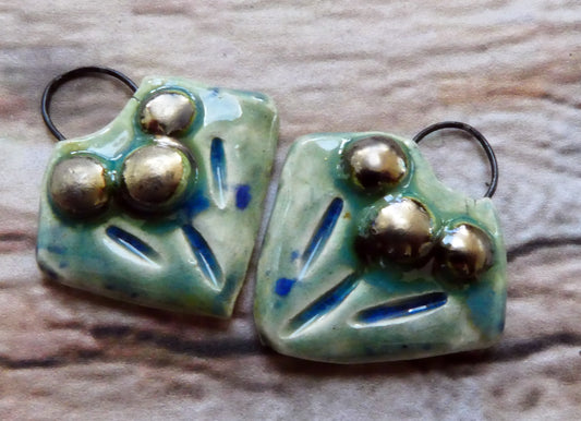 Ceramic Granular Shield Earring Charms - Blue Azure