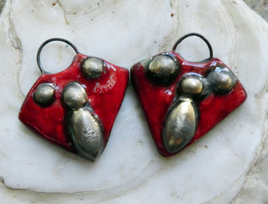 Ceramic Granular Shield Earring Charms - Red