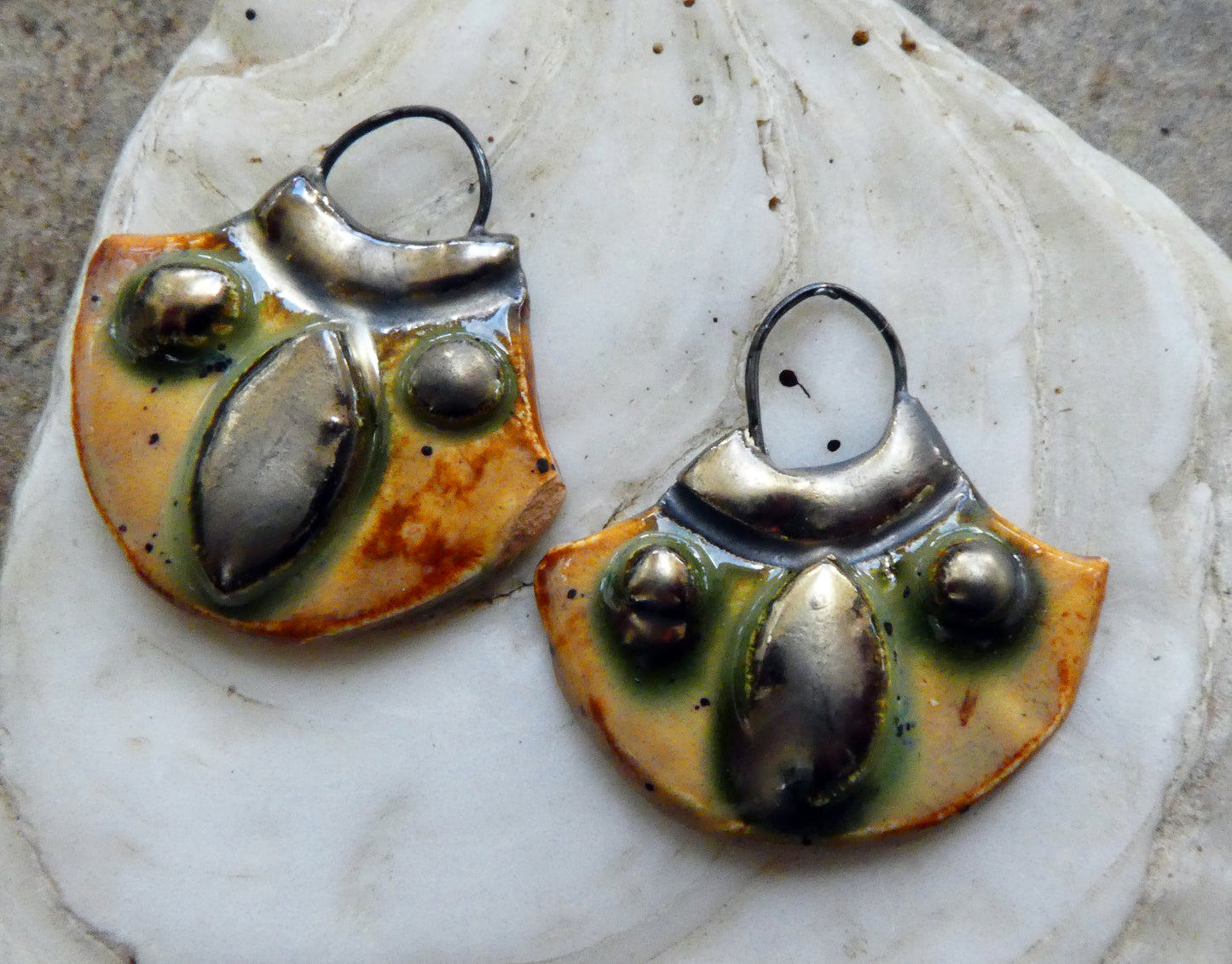 Ceramic Granular Shield Earring Charms - Amber Ash