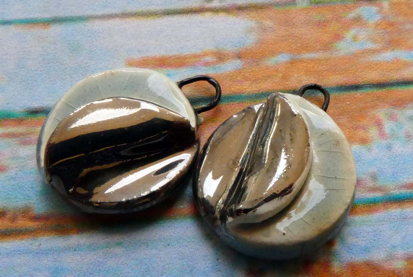 Ceramic Little Folded Disc Lustre Earring Charms - Water