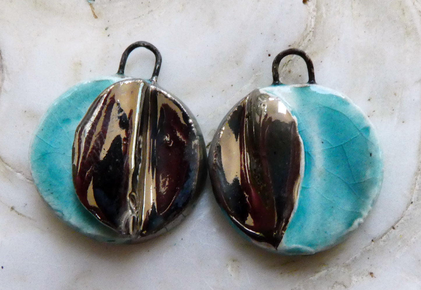 Ceramic Little Folded Disc Lustre Earring Charms - Taunton Turquoise
