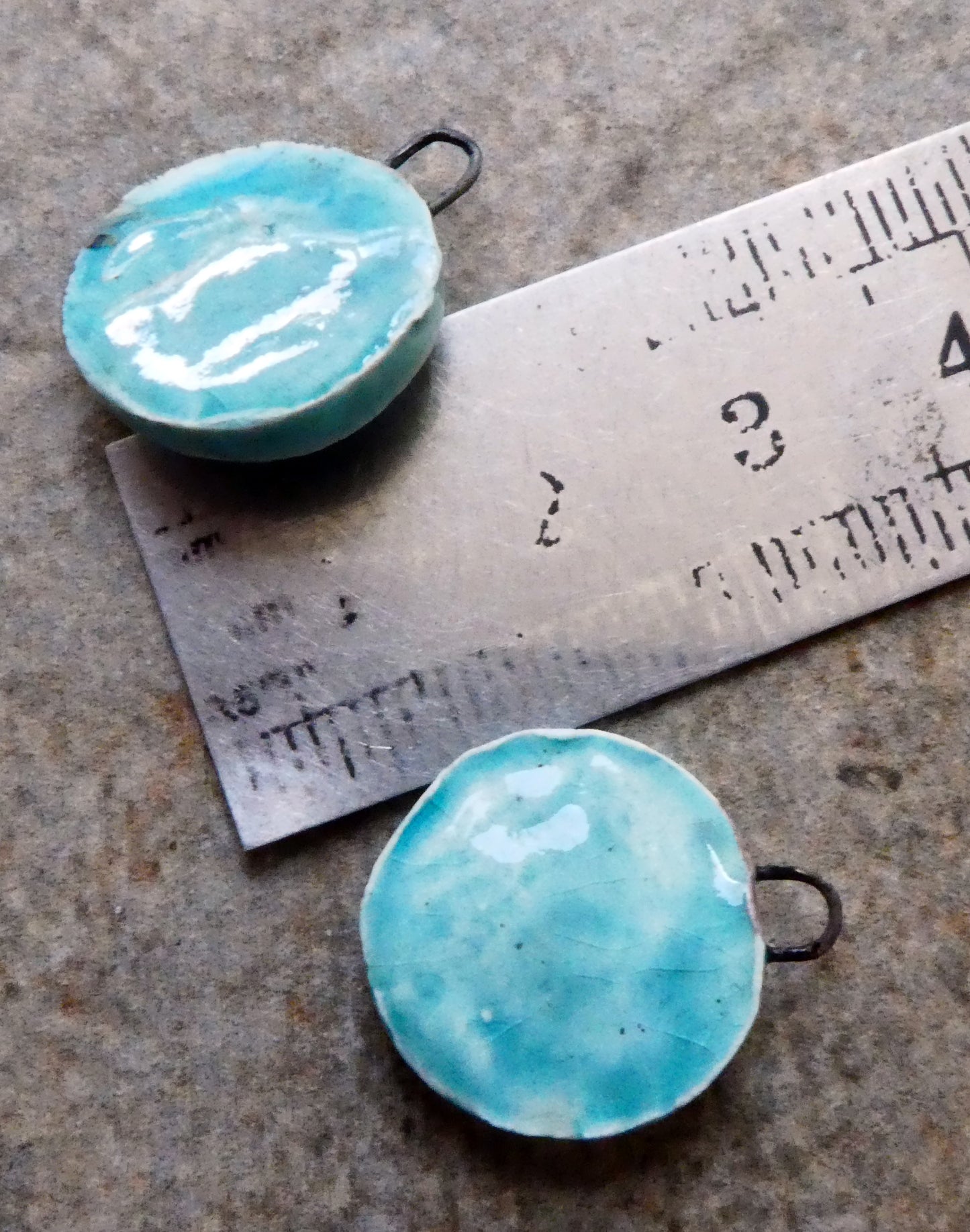 Ceramic Little Folded Disc Lustre Earring Charms - Taunton Turquoise