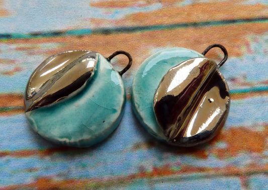 Ceramic Little Folded Disc Lustre Earring Charms - Taunton Turquoise