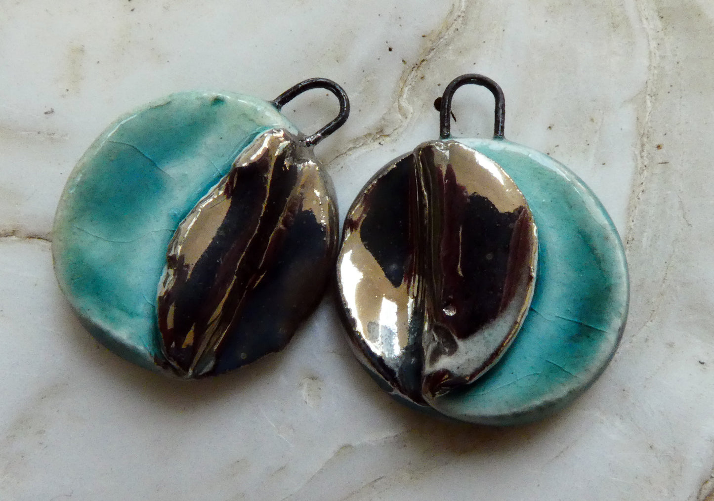 Ceramic Little Folded Disc Lustre Earring Charms - Topaz