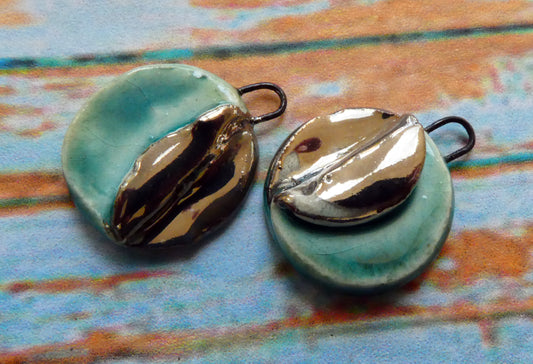 Ceramic Little Folded Disc Lustre Earring Charms - Topaz