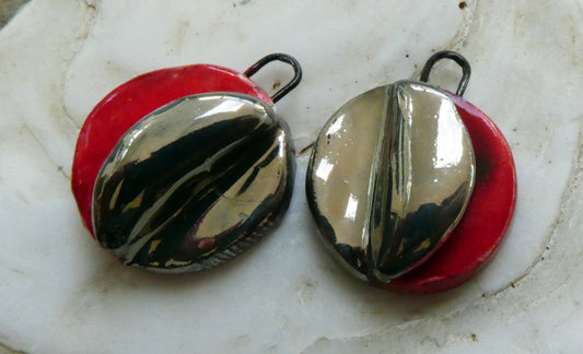 Ceramic Little Folded Disc Lustre Earring Charms - Red