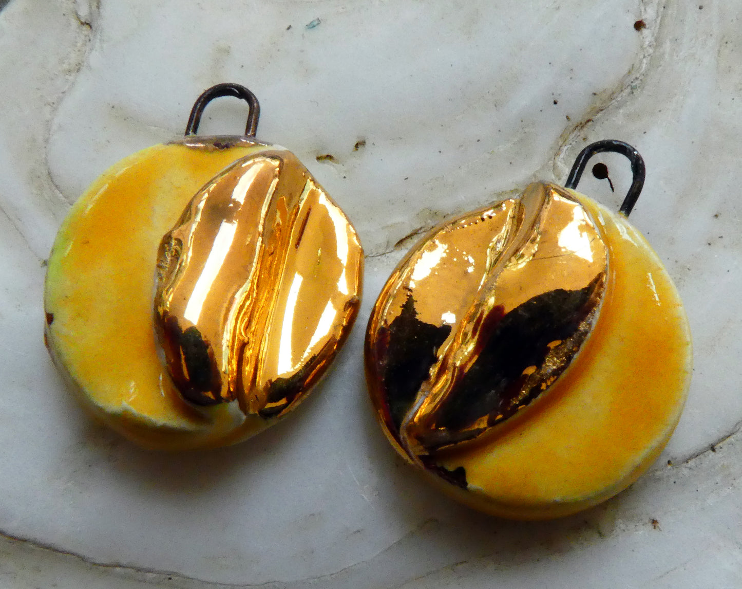 Ceramic Little Folded Disc Lustre Earring Charms - Yellow
