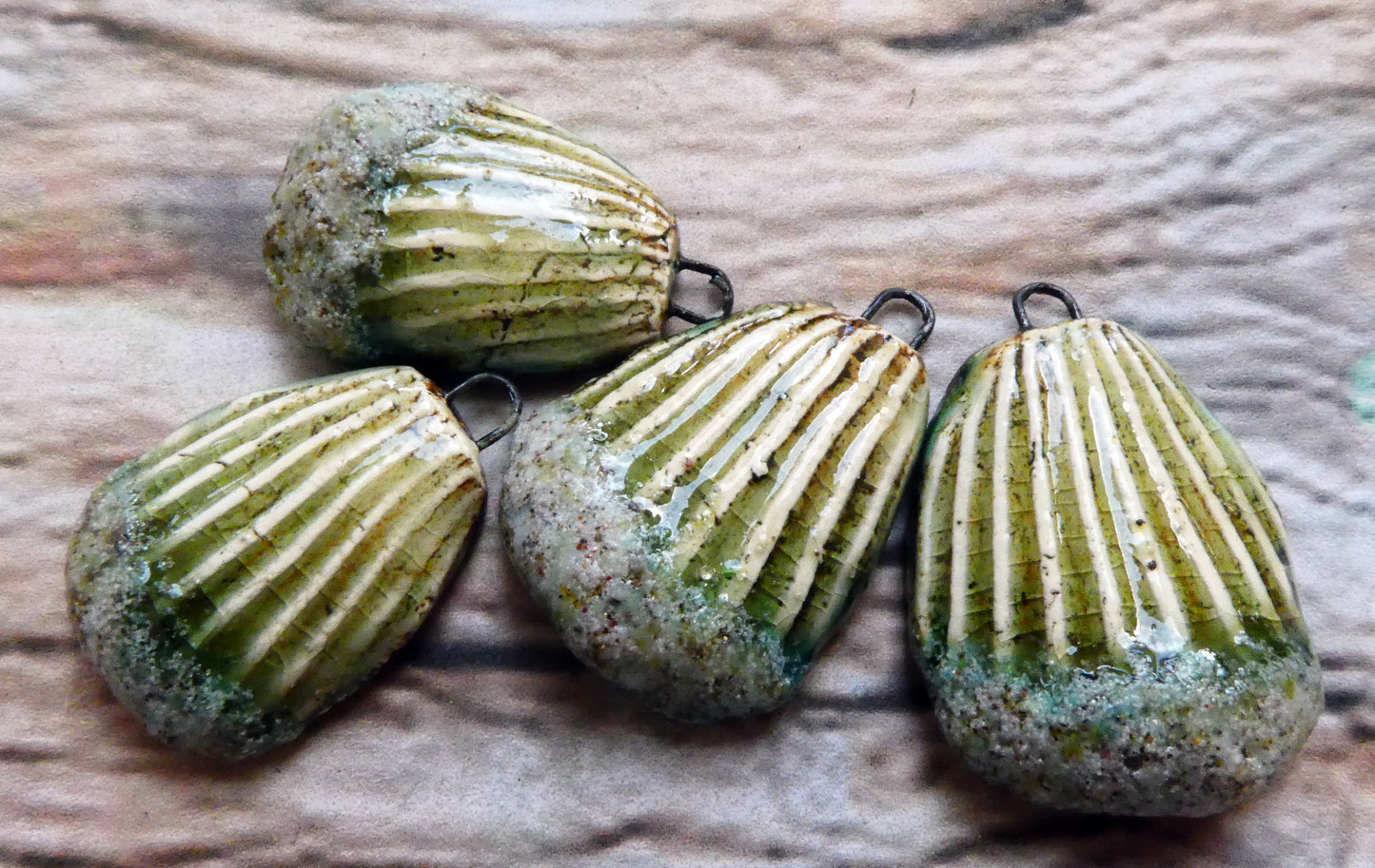 Ceramic Sandy Shell Earring Charms - Green Tea