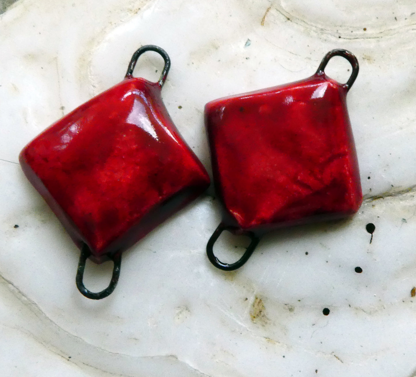Ceramic Little Cushion Earring Connectors - Red