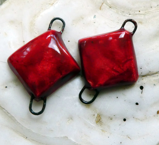 Ceramic Little Cushion Earring Connectors - Red