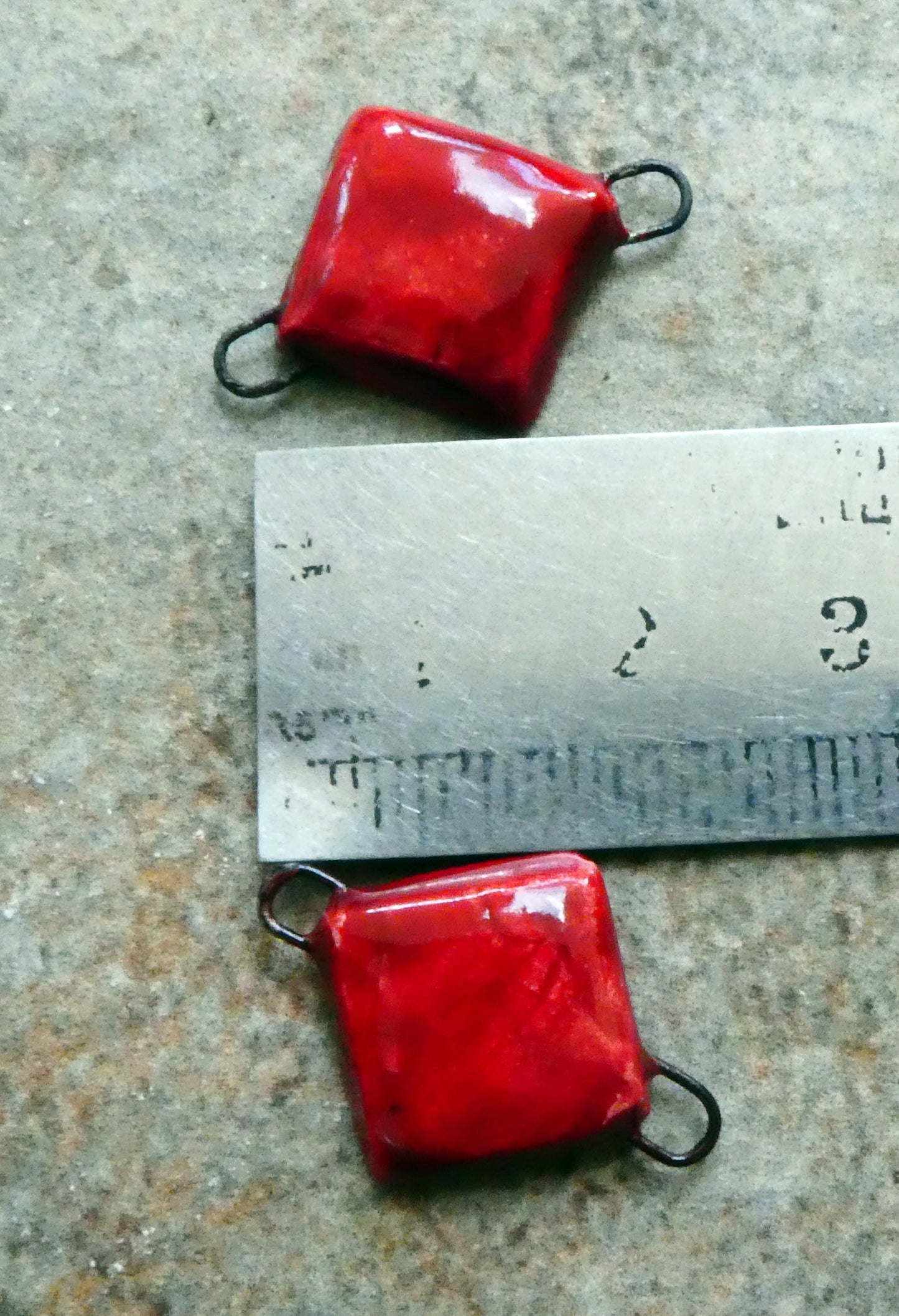 Ceramic Little Cushion Earring Connectors - Red