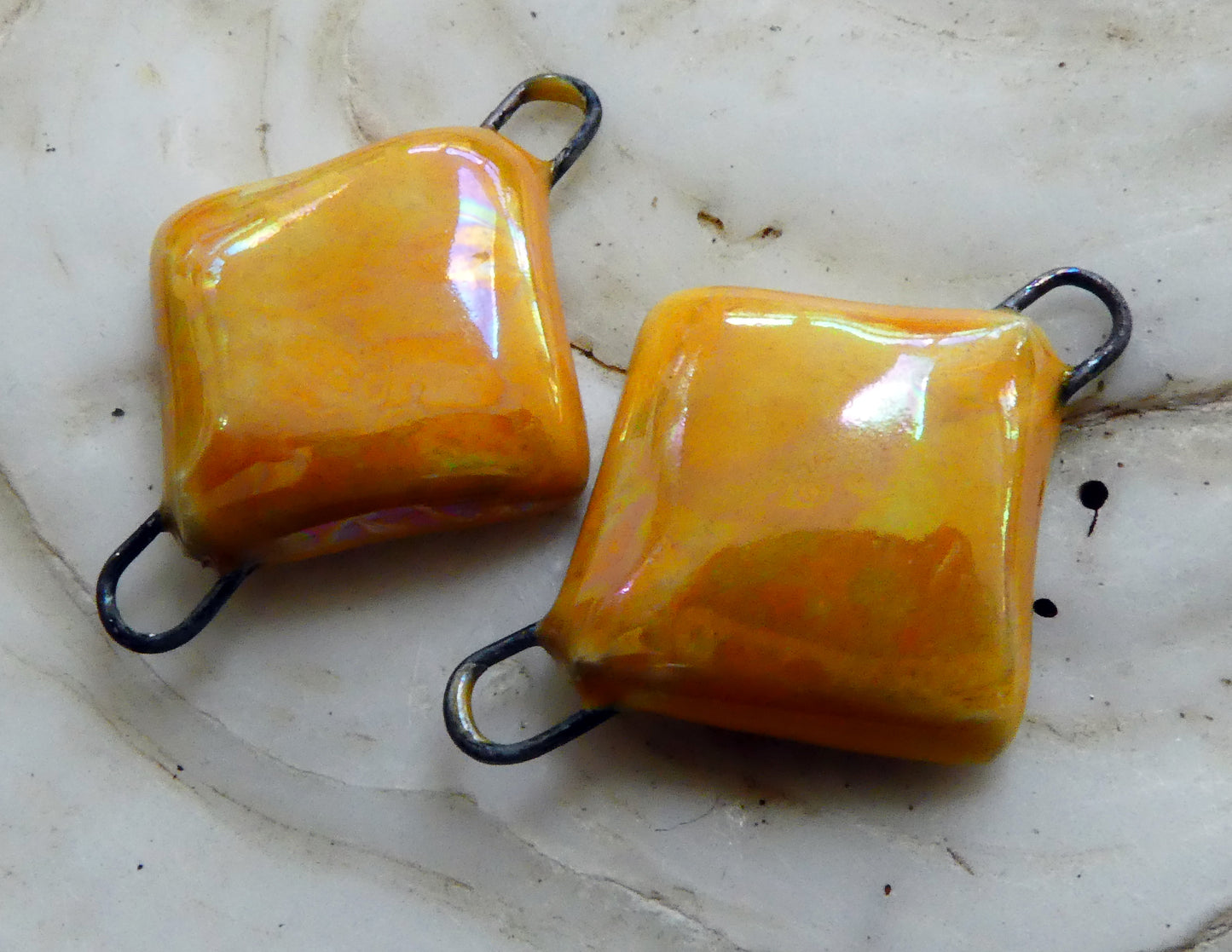 Ceramic Little Lustrous Cushion Earring Connectors - Yellow