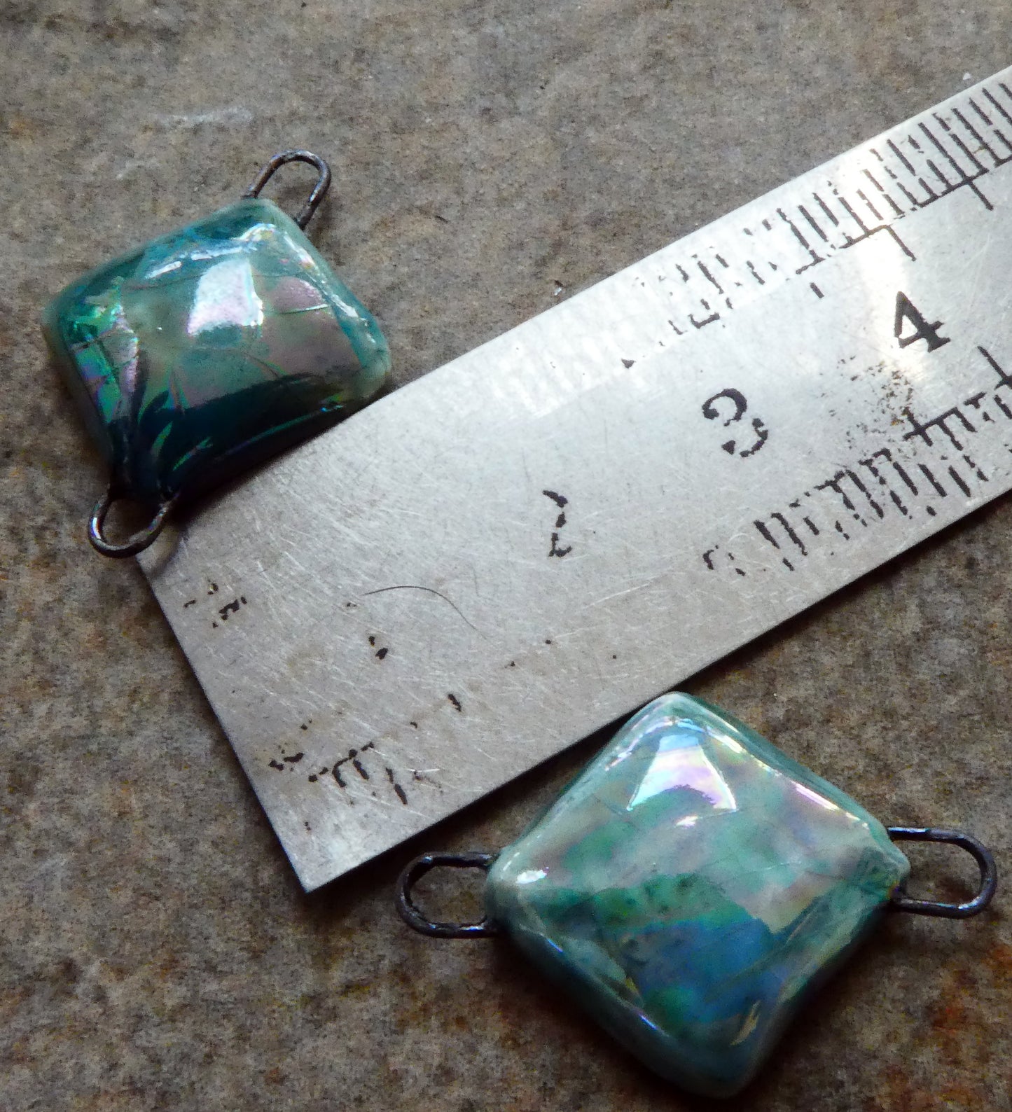 Ceramic Little Lustrous Cushion Earring Connectors - Oriental Blue