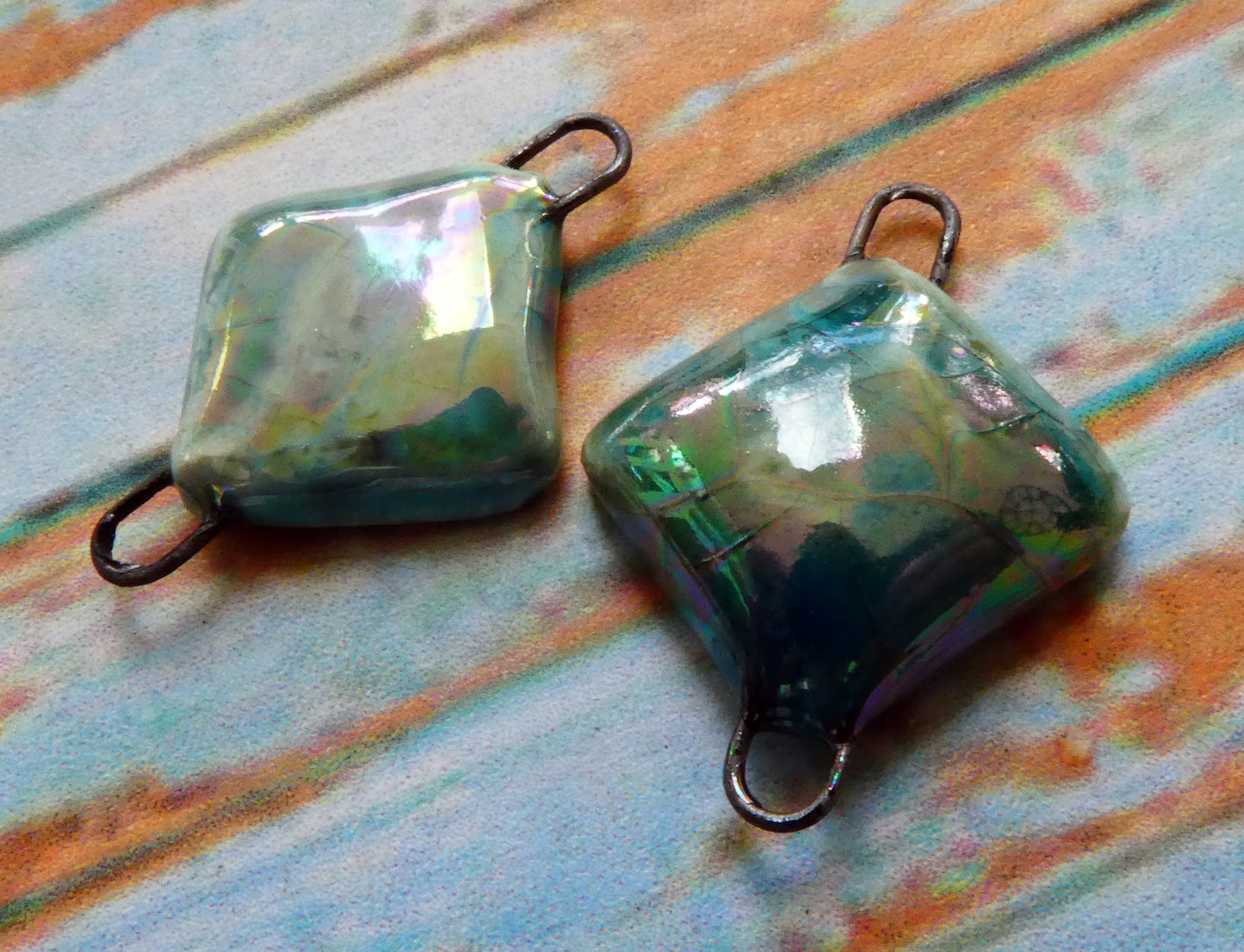 Ceramic Little Lustrous Cushion Earring Connectors - Oriental Blue