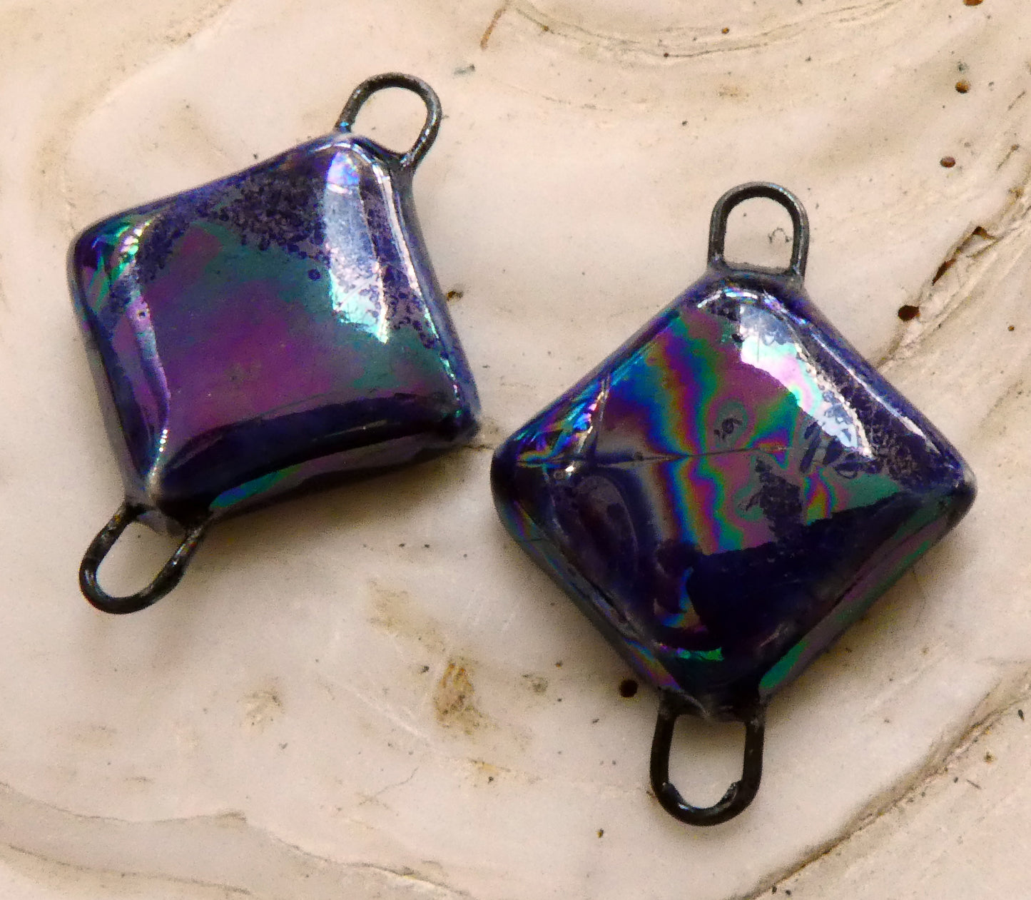 Ceramic Little Lustrous Cushion Earring Connectors - Mirror Blue