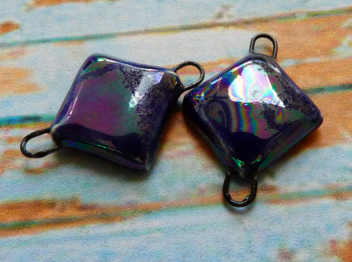 Ceramic Little Lustrous Cushion Earring Connectors - Mirror Blue