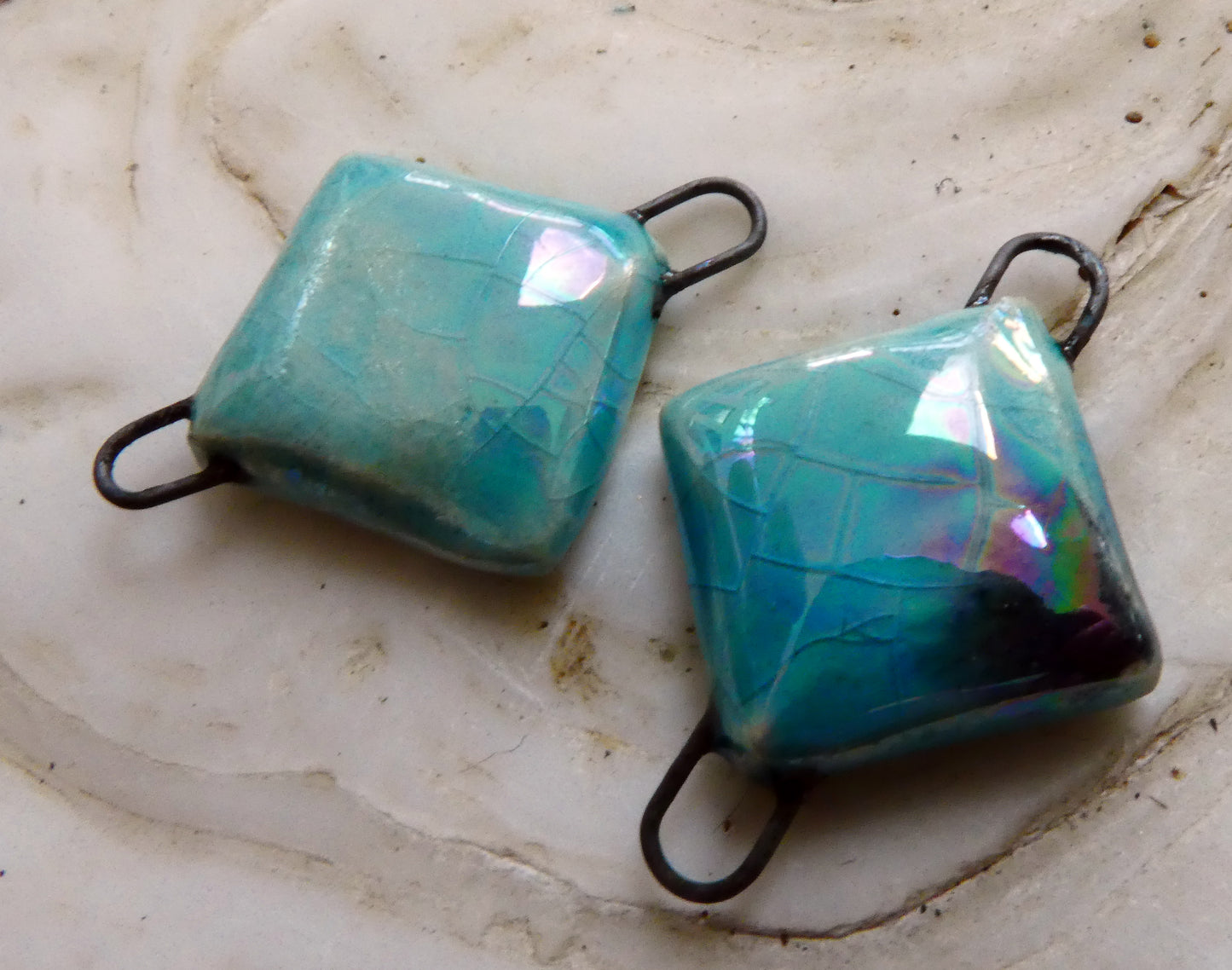 Ceramic Little Lustrous Cushion Earring Connectors - Taunton Turquoise