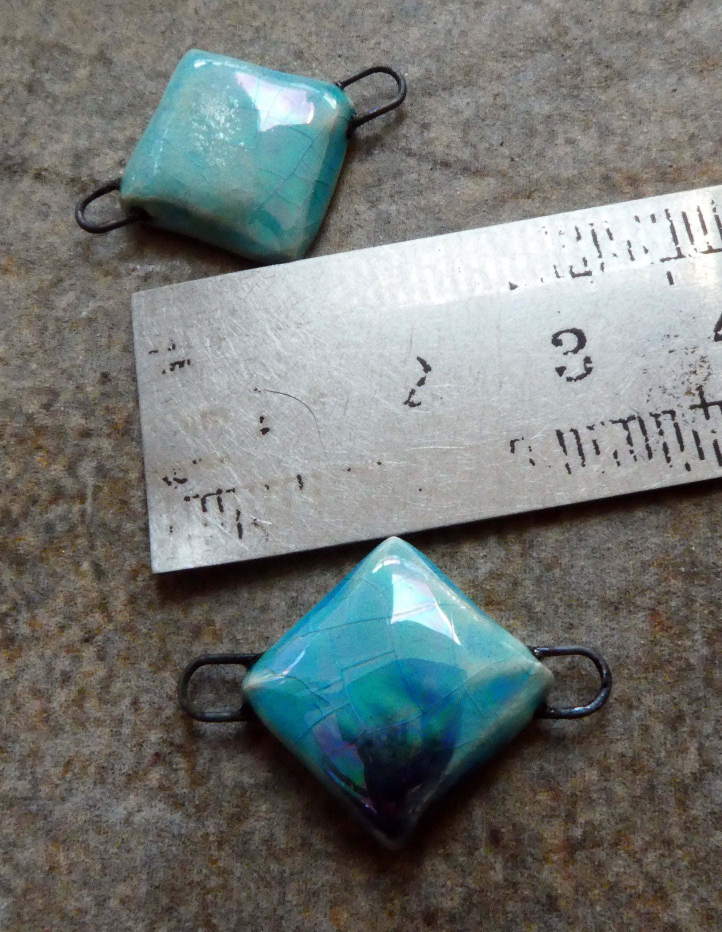 Ceramic Little Lustrous Cushion Earring Connectors - Taunton Turquoise