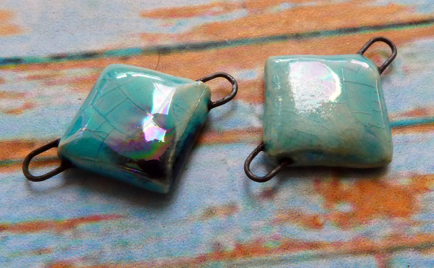 Ceramic Little Lustrous Cushion Earring Connectors - Taunton Turquoise