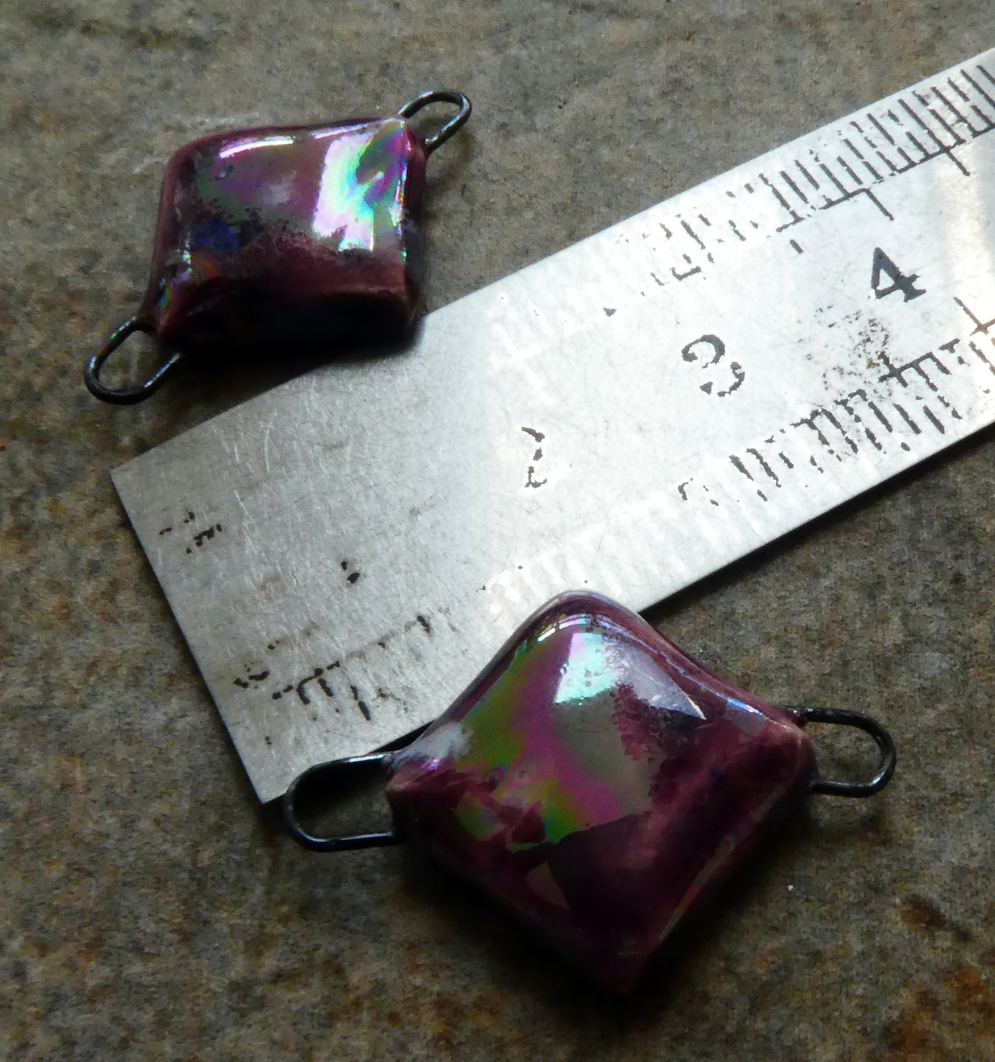 Ceramic Little Lustrous Cushion Earring Connectors - Plum Jelly