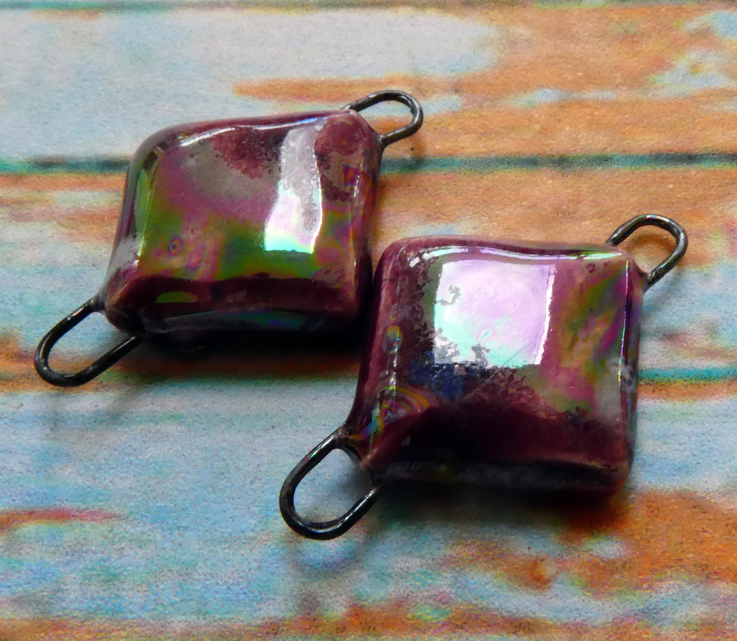 Ceramic Little Lustrous Cushion Earring Connectors - Plum Jelly