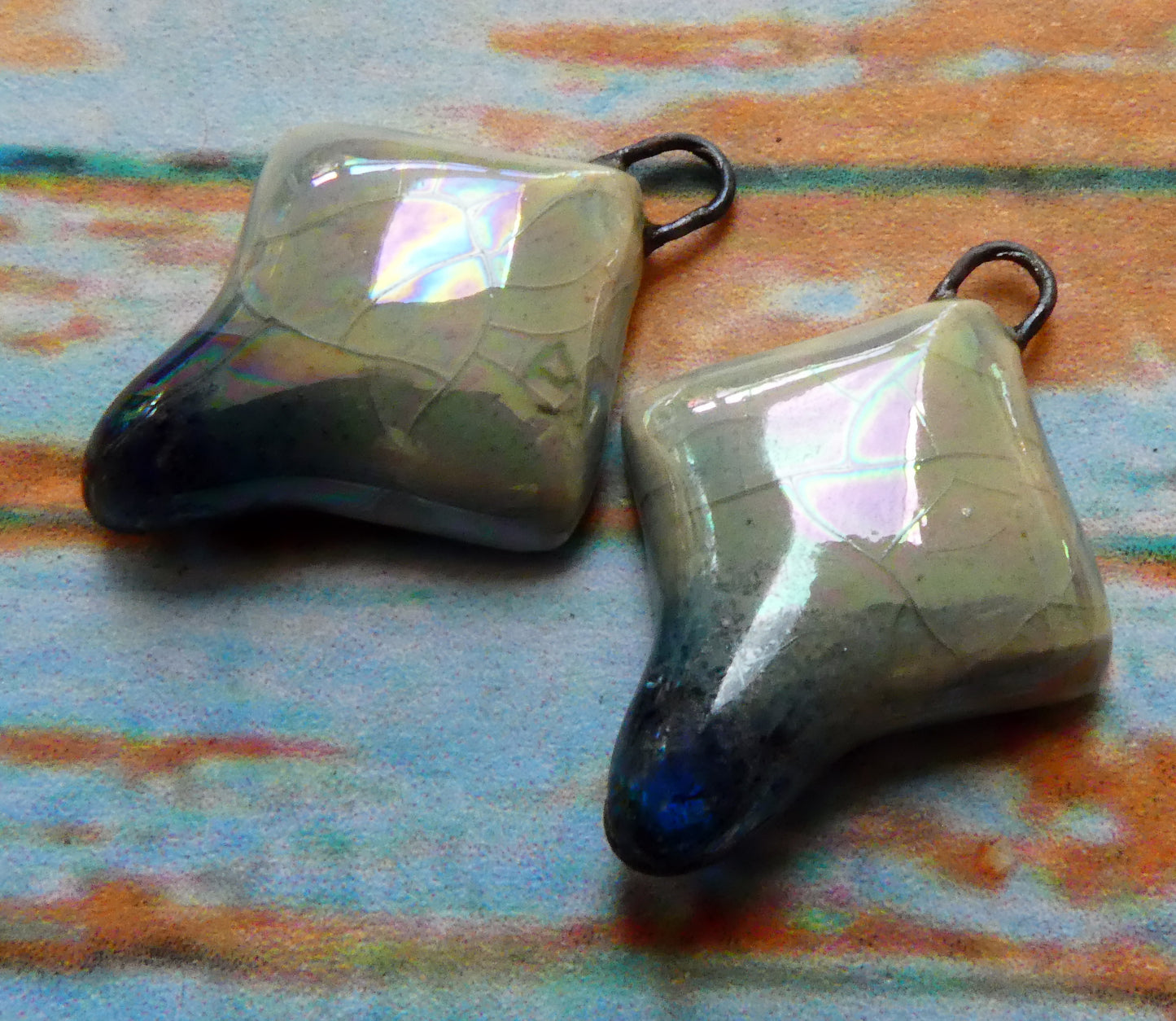 Ceramic Little Lustrous Cushion Earring Charms - Water