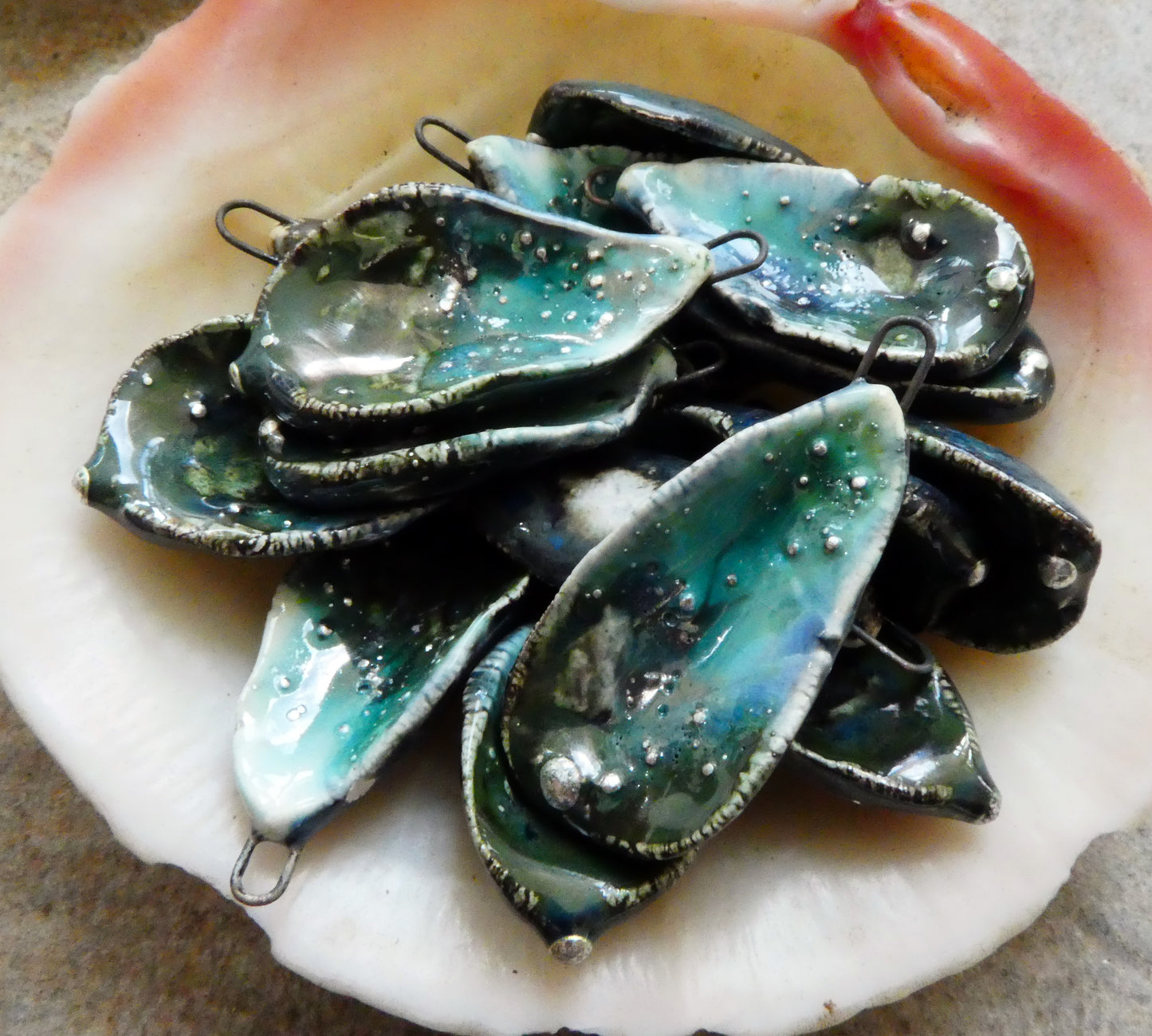 Ceramic Silver Mussel Shell Charms
