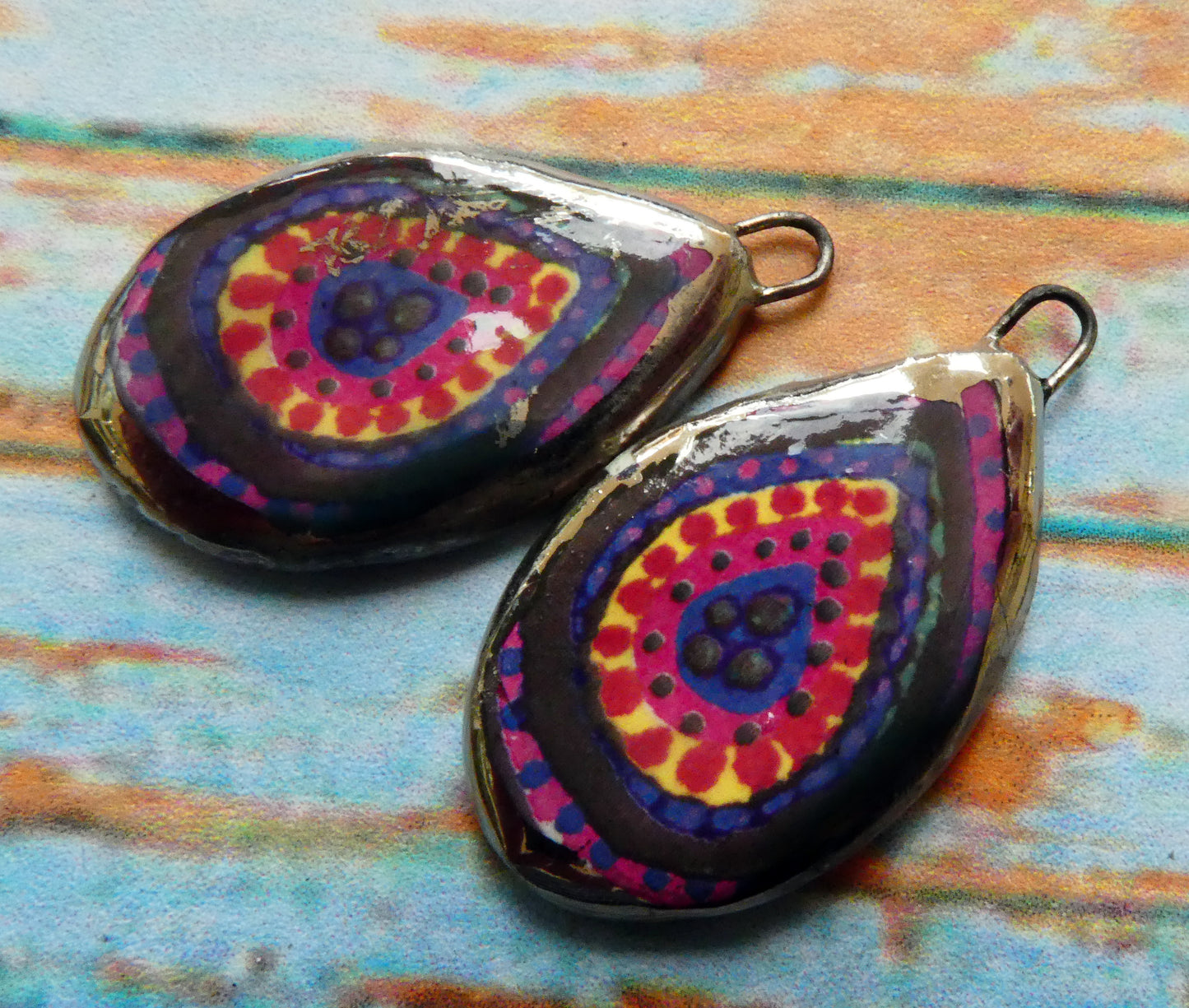 Ceramic Painted Decal Slice Earring Charms #3