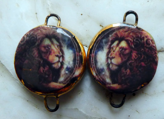 Ceramic Little Disc Zodiac Symbol Decal Earring Connectors- Leo