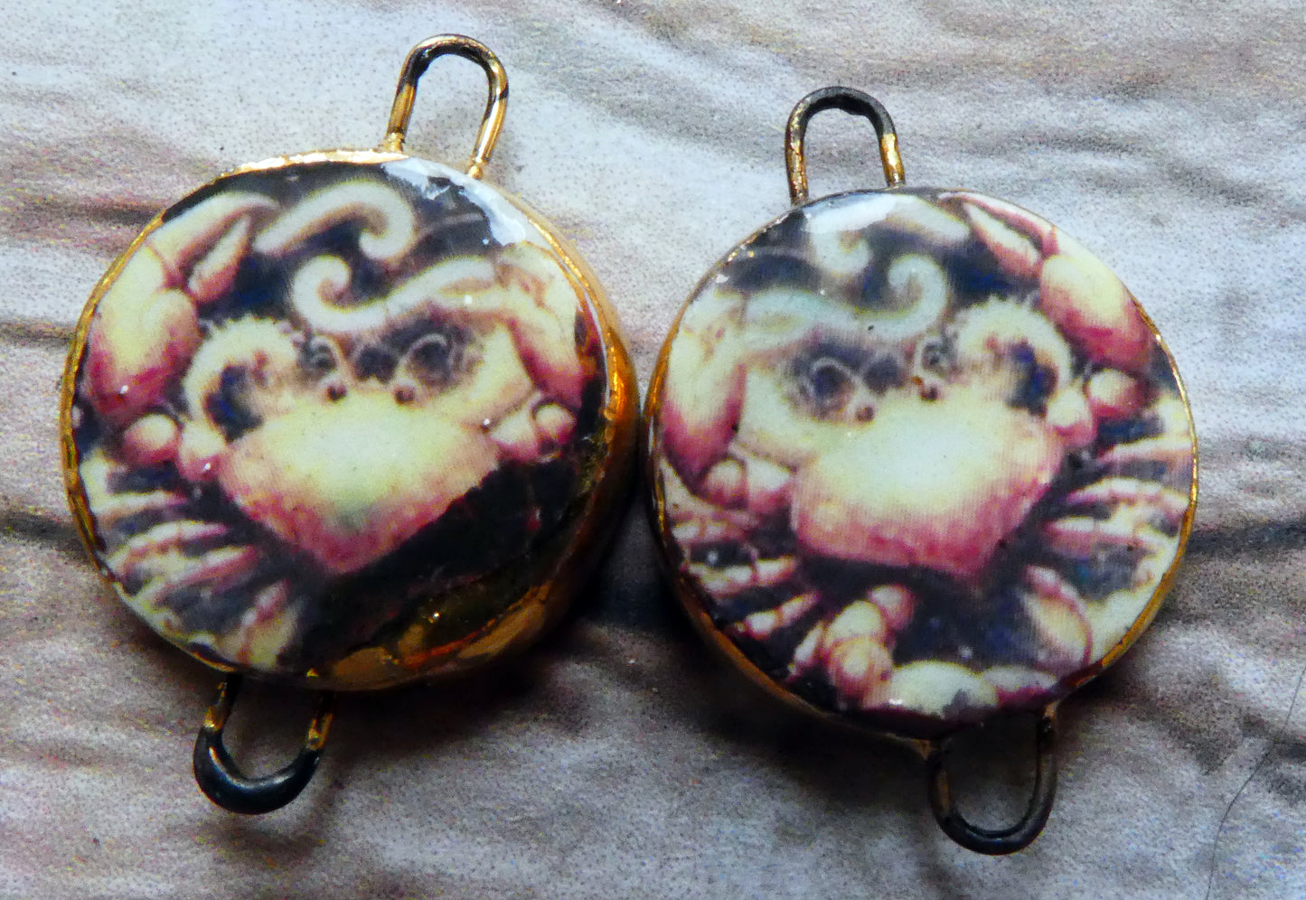 Ceramic Little Disc Zodiac Symbol Decal Earring Connectors-Cancer