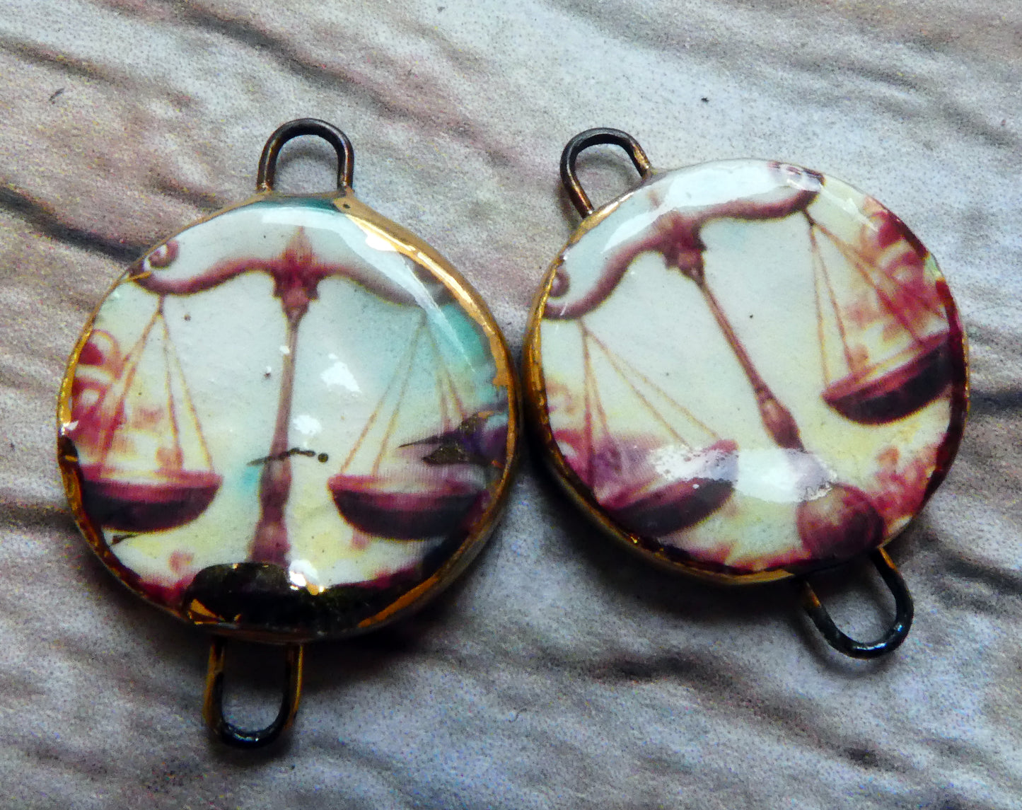 Ceramic Little Disc Zodiac Symbol Decal Earring Connectors-Libra