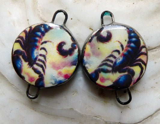 Ceramic Little Disc Zodiac Symbol Decal Earring Connectors-Scorpio