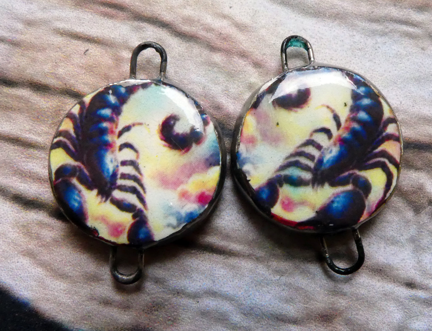 Ceramic Little Disc Zodiac Symbol Decal Earring Connectors-Scorpio