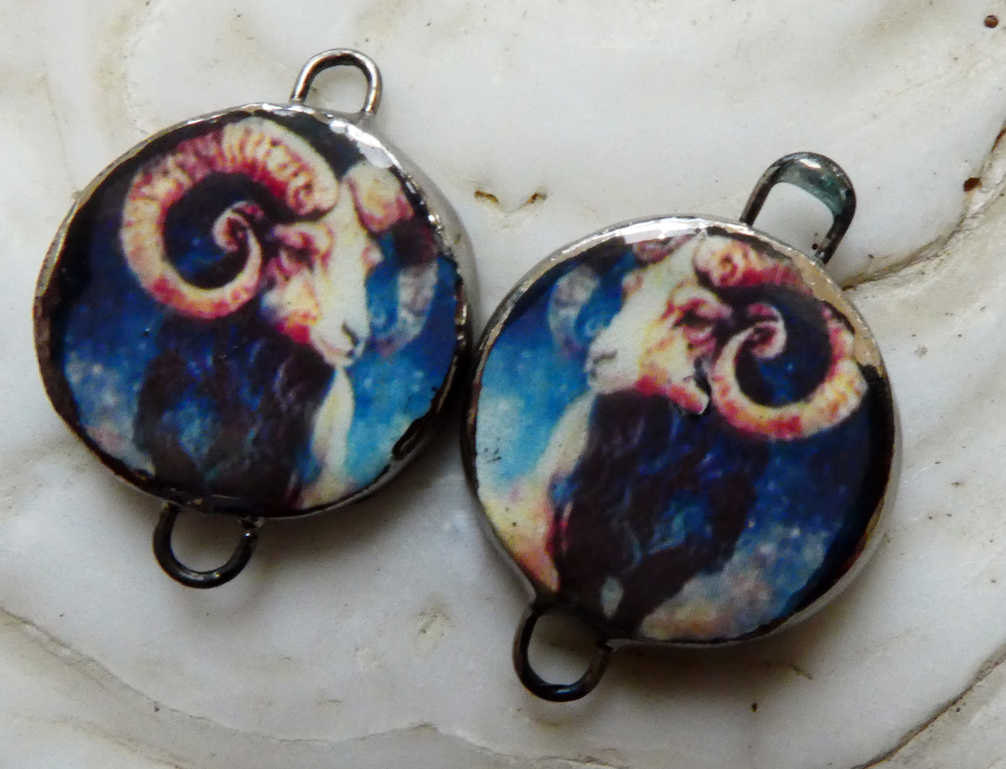 Ceramic Little Disc Zodiac Symbol Decal Earring Connectors-Aries